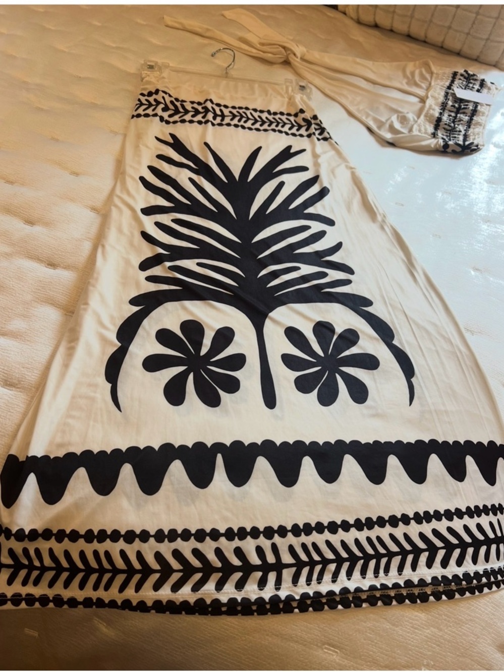 Women’s A-Line Maxi Skirt in Cream with Black Botanical Print